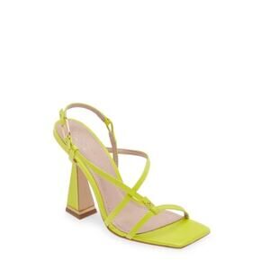New! Ted Baker Lime Leather Cayena Block Heel Square Toe Sandals Womens Size 6.5
